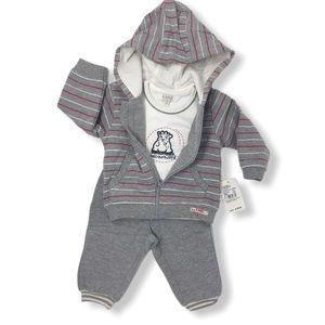 Kanz Baby Boys 3pcs Tracksuit Gray Stripe NEW